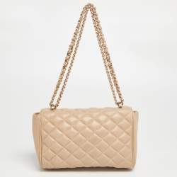 مملوكة مسبقًا CH Carolina Herrera Beige Quilted Leather Flap Shoulder Bag