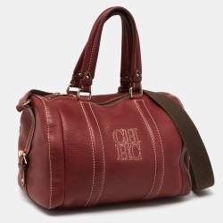 Pre Owned CH Carolina Herrera Burgundy Leather Andy Boston Bag