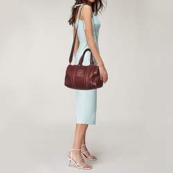 Pre Owned CH Carolina Herrera Burgundy Leather Andy Boston Bag