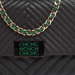 مملوكة مسبقًا CH Carolina Herrera Black Quilted Leather Flap Top Handle Bag