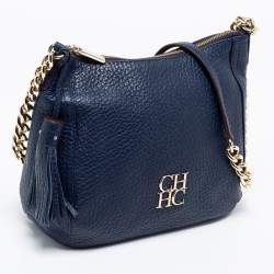 Pre Owned CH Carolina Herrera Blue Leather Chain Tassel Crossbody Bag