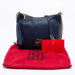 Pre Owned CH Carolina Herrera Blue Leather Chain Tassel Crossbody Bag