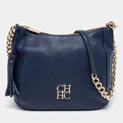 Pre Owned CH Carolina Herrera Blue Leather Chain Tassel Crossbody Bag