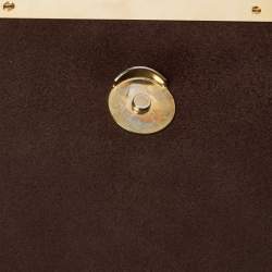 Pre Owned CH Carolina Herrera Dark Brown Leather Metal Flap Top Handle Bag