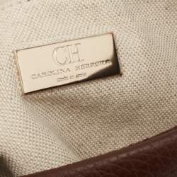 Pre Owned CH Carolina Herrera Dark Brown Leather Metal Flap Top Handle Bag