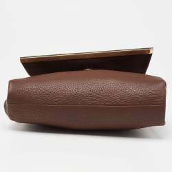 Pre Owned CH Carolina Herrera Dark Brown Leather Metal Flap Top Handle Bag