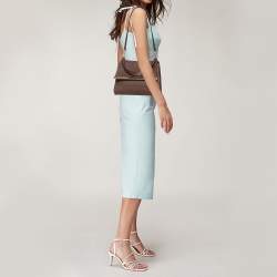 Pre Owned CH Carolina Herrera Dark Brown Leather Metal Flap Top Handle Bag