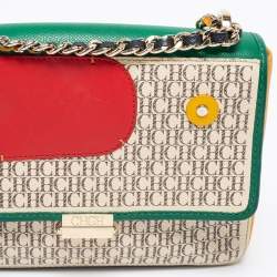 Pre Owned CH Carolina Herrera Multicolor Monogram Coated Canvas and Leather Flap Crossbody Bag