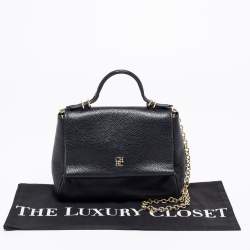 Pre Owned CH Carolina Herrera Black Leather Mini Minuetto Flap Top Handle Bag