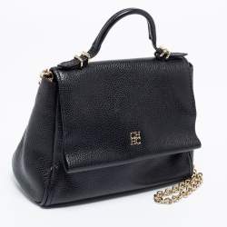 Pre Owned CH Carolina Herrera Black Leather Mini Minuetto Flap Top Handle Bag