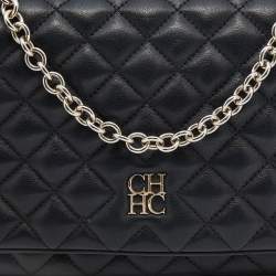 مملوكة مسبقًا CH Carolina Herrera Black Quilted Leather Flap Chain Shoulder Bag