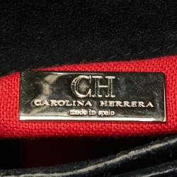 CH Carolina Herrera Black Monogram Embossed Leather Flap Top Handle Bag