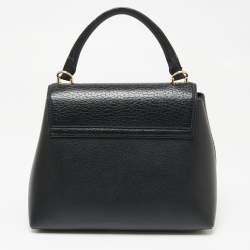 CH Carolina Herrera Black Monogram Embossed Leather Flap Top Handle Bag