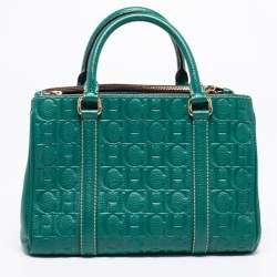 Pre Owned حقيبة يد توتس سي إتش كارولينا هيريرا ماتيو جلد أخضر مونوغرامي منقوش