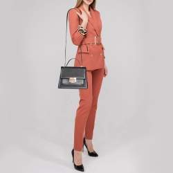 Pre Owned حقيبة بيد علوية سي أتش كارولينا هيريرا جلد منقوش مونوغرامي أسود