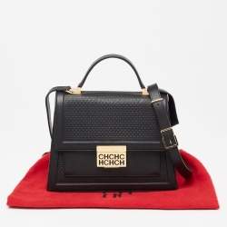 Pre Owned حقيبة بيد علوية سي أتش كارولينا هيريرا جلد منقوش مونوغرامي أسود