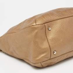 Pre Owned CH Carolina Herrera Metallic Gold Embossed Leather Chain Bow Hobo