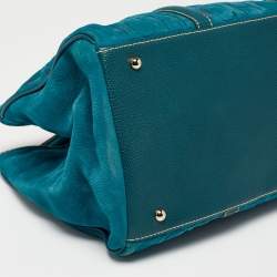 مملوكة مسبقًا CH Carolina Herrera Teal Blue Monogram Embossed Leather Matteo Tote