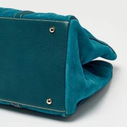 مملوكة مسبقًا CH Carolina Herrera Teal Blue Monogram Embossed Leather Matteo Tote