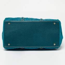 مملوكة مسبقًا CH Carolina Herrera Teal Blue Monogram Embossed Leather Matteo Tote