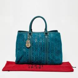 مملوكة مسبقًا CH Carolina Herrera Teal Blue Monogram Embossed Leather Matteo Tote