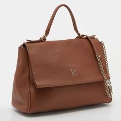 Pre Owned حقيبة بيد علوية سي إتش كارولينا هيريرا مينوتو جلد بني