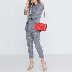 Pre Owned حقيبة كتف سي أتش هيريرا جلد مبطن أحمر بقلاب وسلسلة