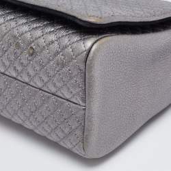 Pre Owned CH Carolina Herrera Metallic Grey Quilted Leather Flap Chain Shoulder Bag