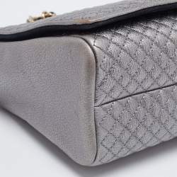 Pre Owned CH Carolina Herrera Metallic Grey Quilted Leather Flap Chain Shoulder Bag