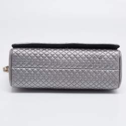 Pre Owned CH Carolina Herrera Metallic Grey Quilted Leather Flap Chain Shoulder Bag