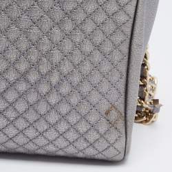 Pre Owned CH Carolina Herrera Metallic Grey Quilted Leather Flap Chain Shoulder Bag