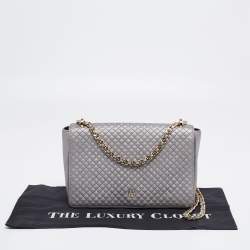 Pre Owned CH Carolina Herrera Metallic Grey Quilted Leather Flap Chain Shoulder Bag