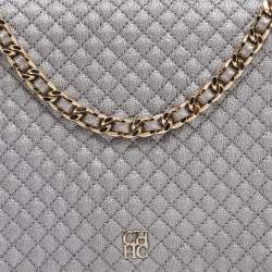 Pre Owned CH Carolina Herrera Metallic Grey Quilted Leather Flap Chain Shoulder Bag