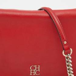 Pre Owned CH Carolina Herrera Red Leather Flap Chain Shoulder Bag