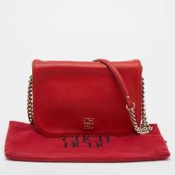 Pre Owned CH Carolina Herrera Red Leather Flap Chain Shoulder Bag