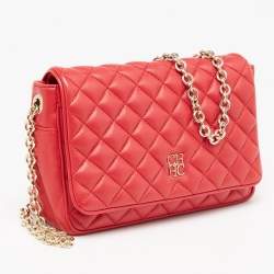مملوكة مسبقًا CH Carolina Herrera Red Quilted Leather Flap Chain Shoulder Bag