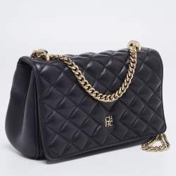مملوكة مسبقًا CH Carolina Herrera Black Quilted Leather Flap Chain Shoulder Bag