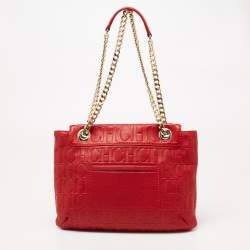 مملوكة مسبقًا CH Carolina Herrera Red Monogram Leather Audrey Shoulder Bag
