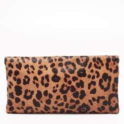 Pre Owned حقيبة كلتش سي أتش كارولينا هيريرا شعر عجل نقشة فهد بنية نمط مظروف 