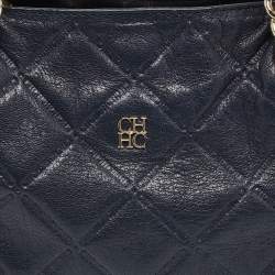 Pre Owned CH Carolina Herrera Black Embossed Quilted Leather Chain Shoulder Bag