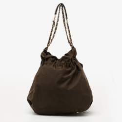 Pre Owned CH Carolina Herrera Brown Nylon and Leather Bow Bucket Bag
