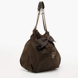 Pre Owned CH Carolina Herrera Brown Nylon and Leather Bow Bucket Bag
