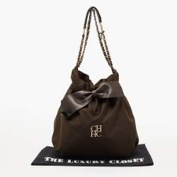 Pre Owned CH Carolina Herrera Brown Nylon and Leather Bow Bucket Bag