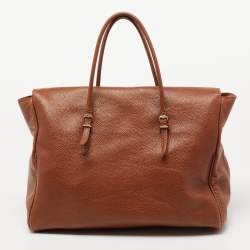 Pre Owned CH Carolina Herrera Brown Leather Flap Tote