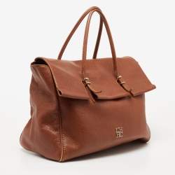 Pre Owned CH Carolina Herrera Brown Leather Flap Tote