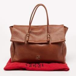 Pre Owned CH Carolina Herrera Brown Leather Flap Tote