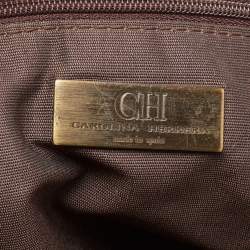 Pre Owned حقيبة يد توتس سي أتش كارولينا هيريرا جلد وكانفاس مونوغرامي بني غامق بجيب أمامي 