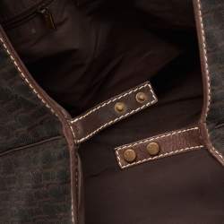 Pre Owned حقيبة يد توتس سي أتش كارولينا هيريرا جلد وكانفاس مونوغرامي بني غامق بجيب أمامي 