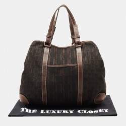 Pre Owned حقيبة يد توتس سي أتش كارولينا هيريرا جلد وكانفاس مونوغرامي بني غامق بجيب أمامي 