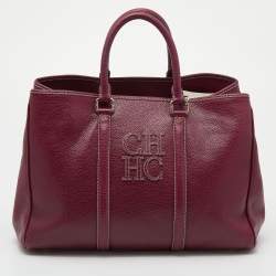 Pre Owned CH Carolina Herrera Burundy Leather Matteo Tote